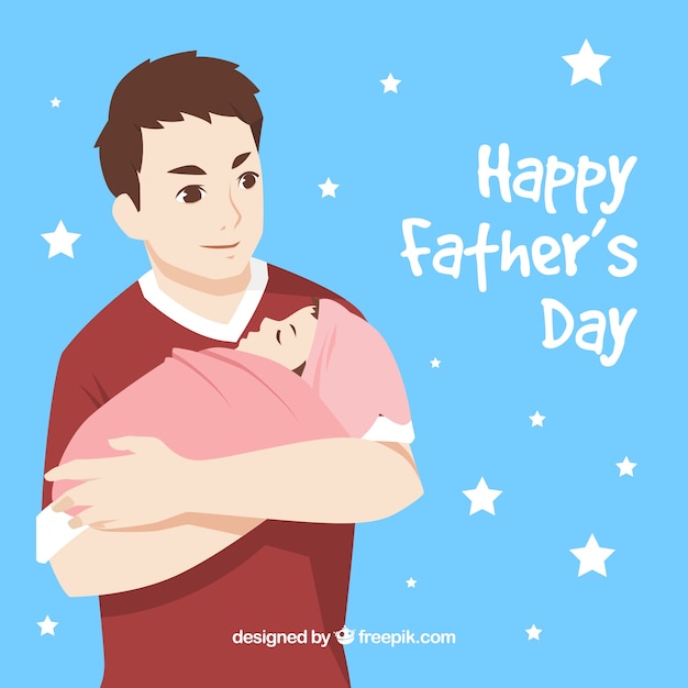 Father's day background with man embracing his
baby