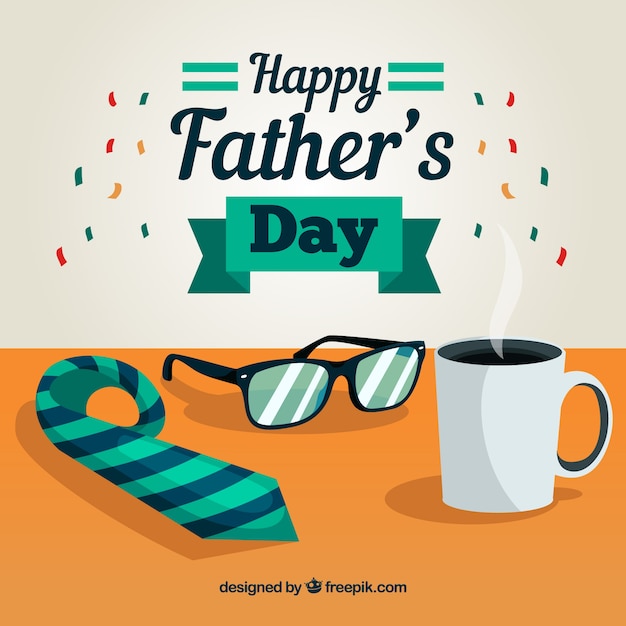 Father\'s day background with tie and coffee cup\
in flat style