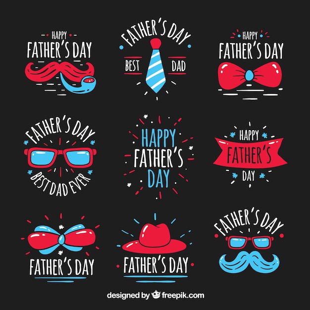 Father\'s day badges collection with different\
accessories