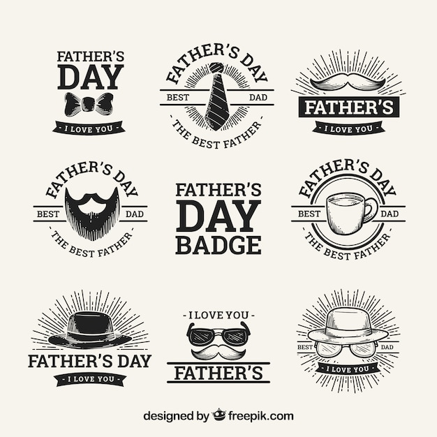 Father\'s day badges collection with different\
elements