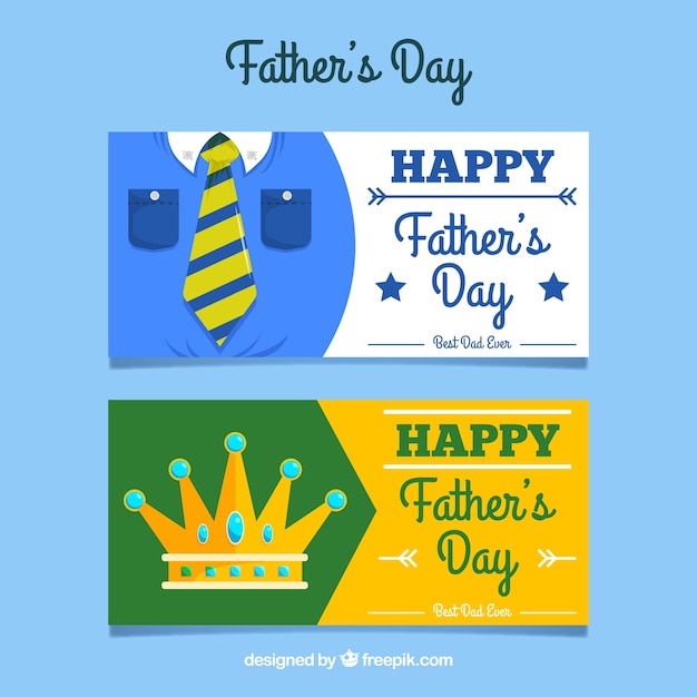 Father\'s day banners collection with clothes\
and crown