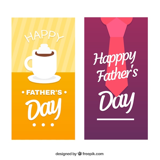 Download Father's day banners collection with coffee cup and tie | Free Vector