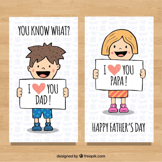 Father\'s day banners collection with cute kids\
in hand drawn styl