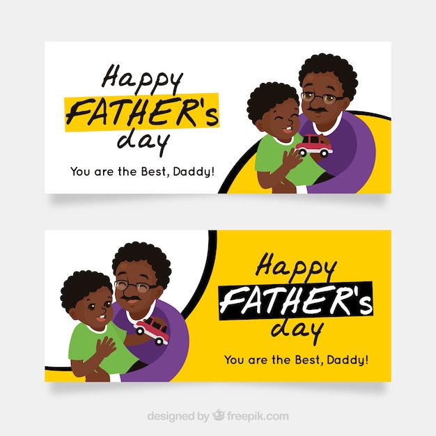 Father's day banners collection with happy
family