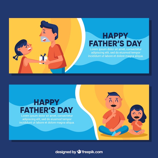 Father\'s day banners collection with happy\
family
