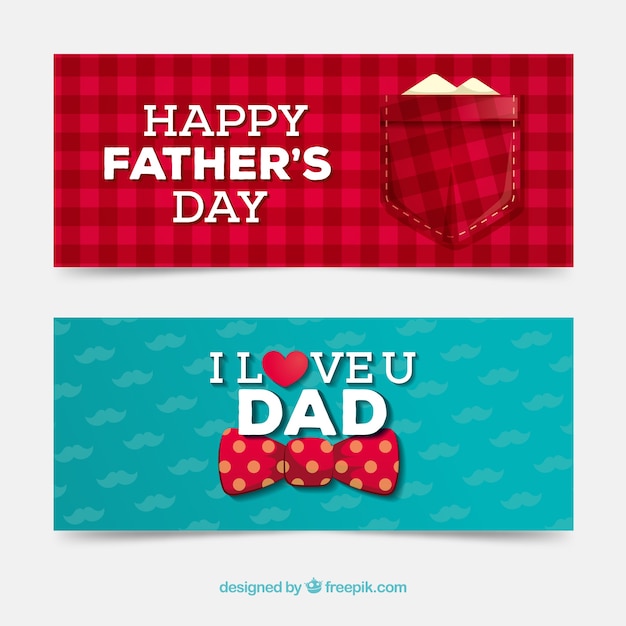 Father\'s day banners collection with shirt and\
bow tie