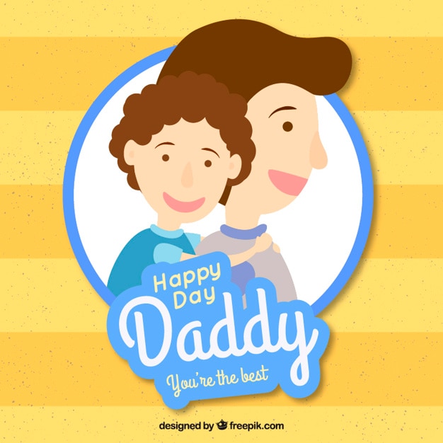 Father\'s day card with father and son in flat\
design