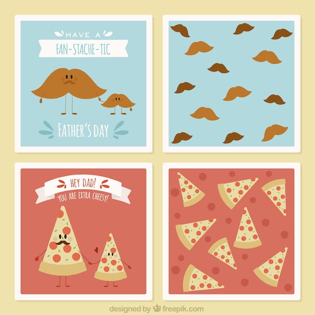 Father\'s day cards with mustaches and\
pizza
