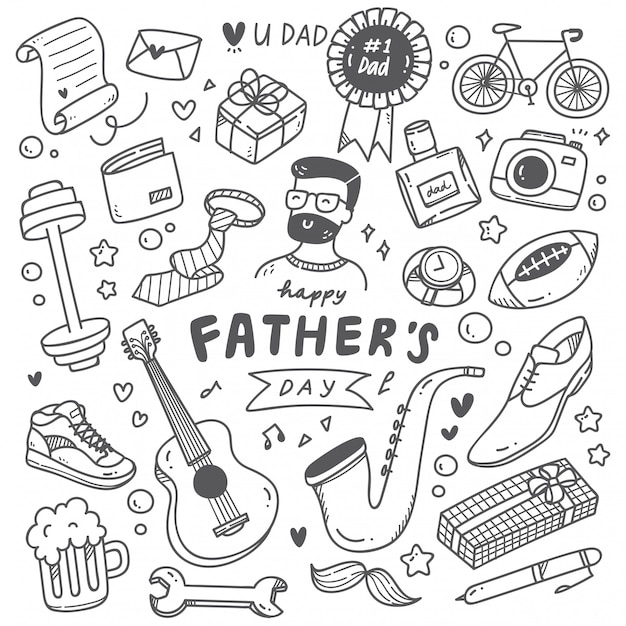 Father's day cute doodle set Premium Vector