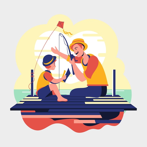 Download Father's day dad and son fishing | Free Vector