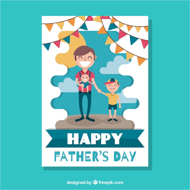 Father\'s day greeting card with decorative\
garlands
