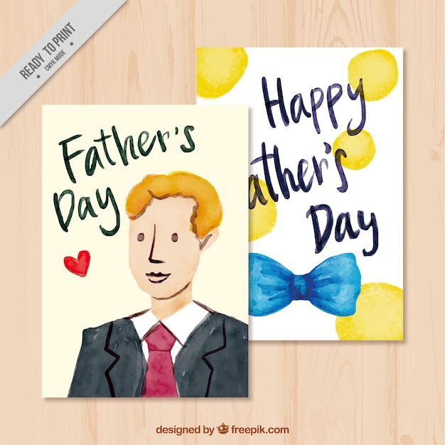 Father\'s day greeting cards painted with\
watercolor