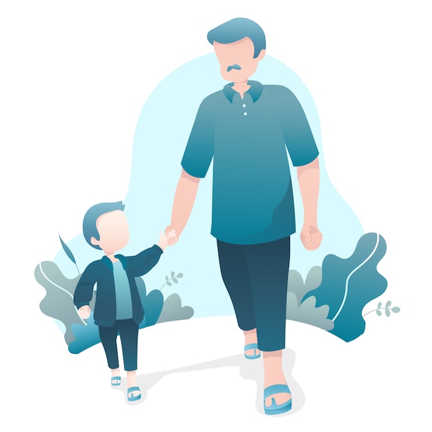 Download Premium Vector | Father's day illustration with dad and son walking together holding hands