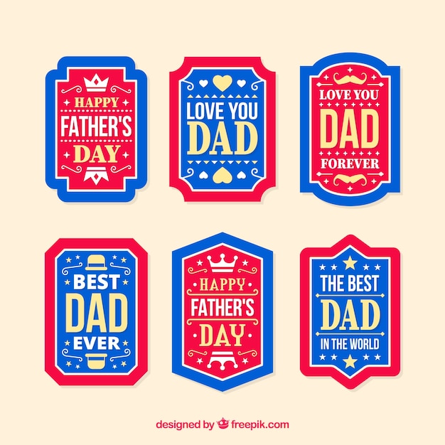free-vector-father-s-day-labels-collection-in-flat-style