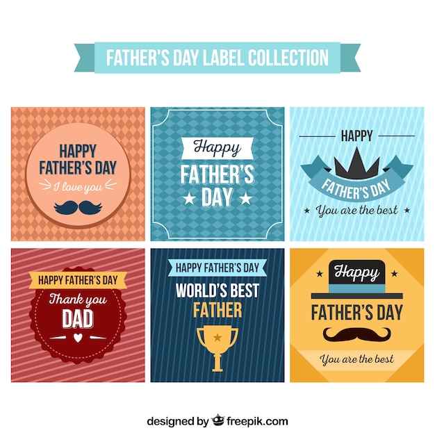 Father's day labels collection in flat
style