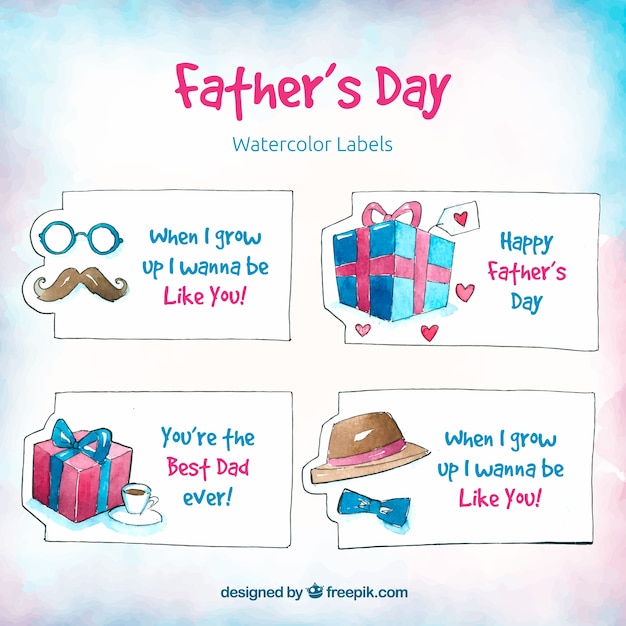 Father's day labels collection in watercolor
style