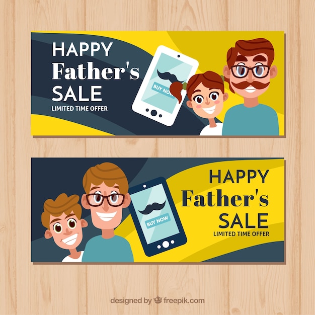 Father's day sale banners collection with happy
family