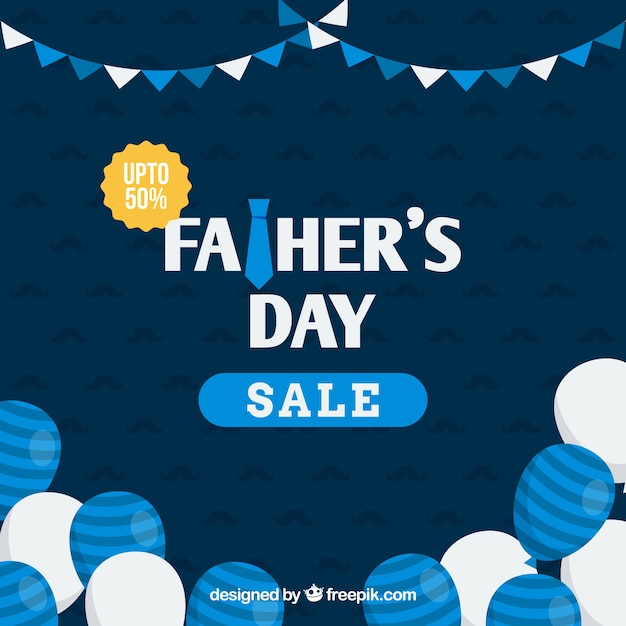 Father\'s day sale template with blue and white\
balloons