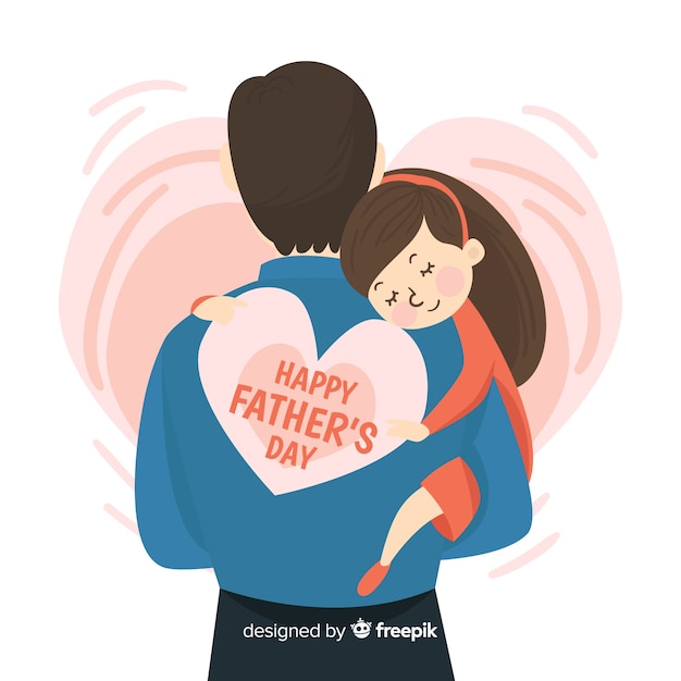 Father's day Premium Vector - Daughter Carried by Father Carrying a Heart with the text Happy Father's Day