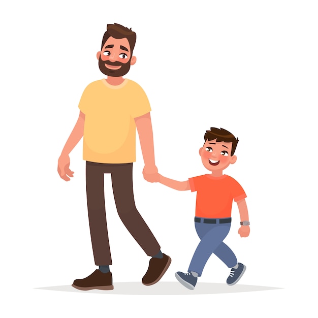 Download Premium Vector | Father and son are walking together. vector illustration in cartoon style