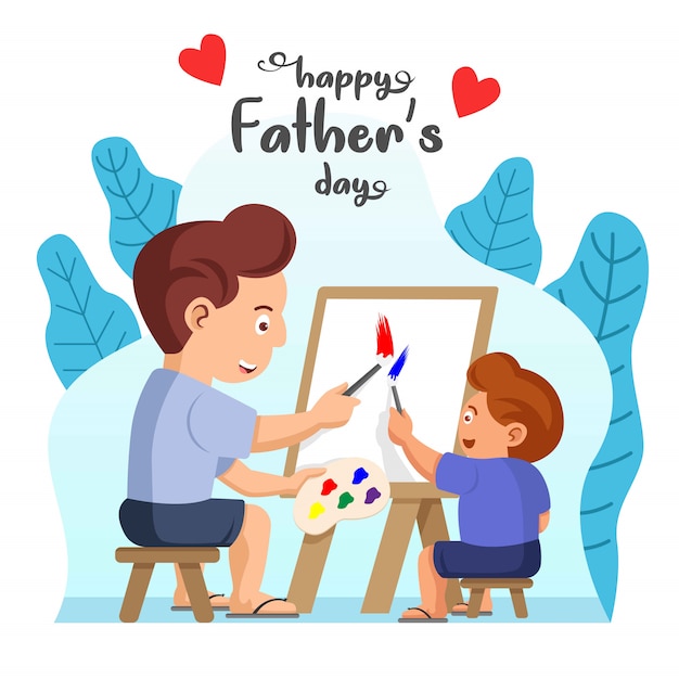 Download Premium Vector | Father and son doing painting together ...