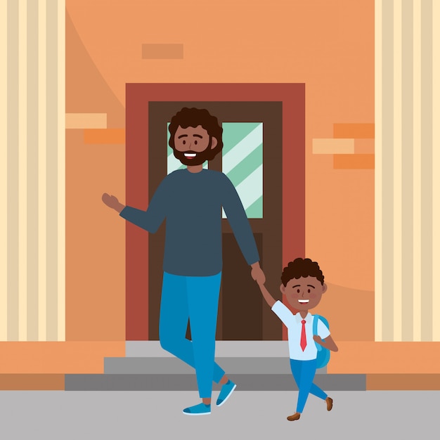 Download Father and son going to school | Free Vector
