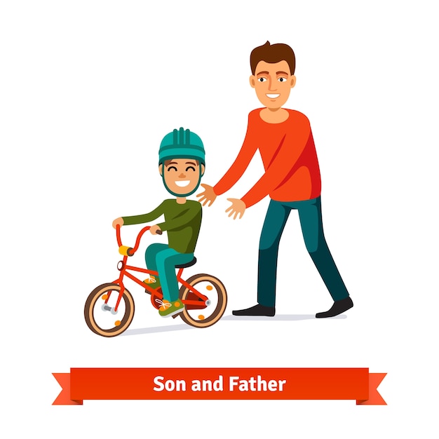 Free Vector | Father teaching son to ride a bicycle
