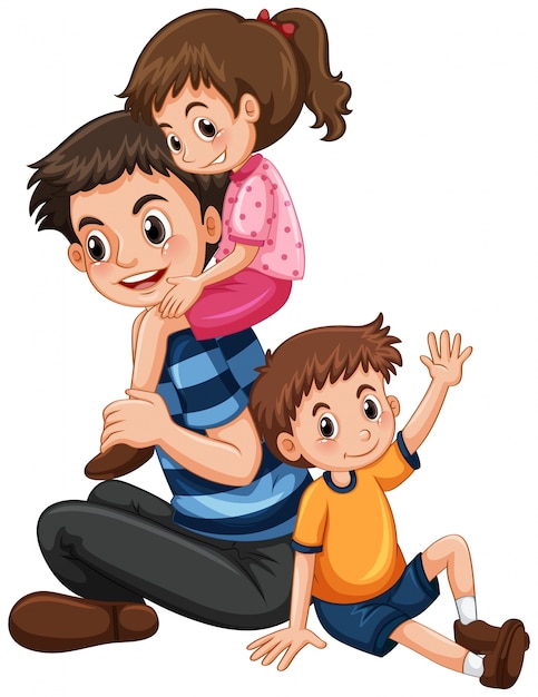 Father with daughter and son Vector | Free Download