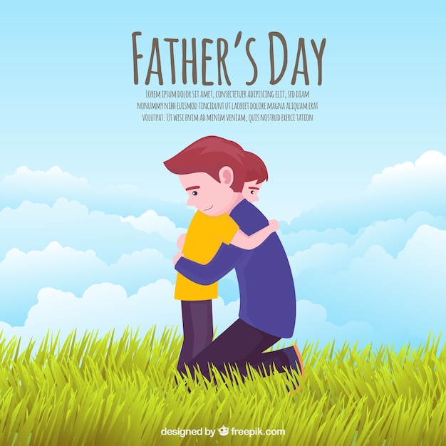 Fathers day background with dad hugging
son
