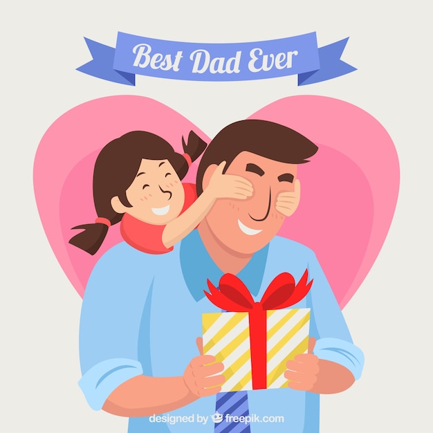Fathers day background with daughter covering\
dads eyes
