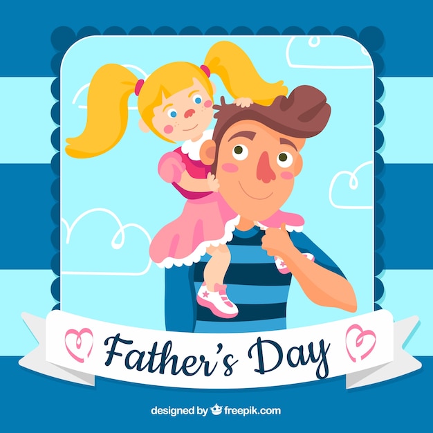 Fathers day background with father carrying\
daughter