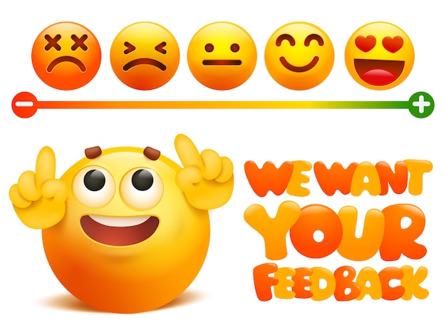 Feedback emoji concept. rank of satisfaction rating. Premium Vector