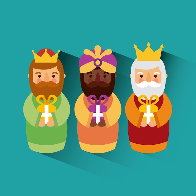 Premium Vector Feliz Dia De Los Reyes Three Magic Kings Bring Presents To Jesus 