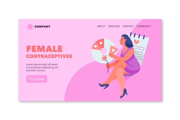 Free Vector Female Contraceptives Landing Page Template