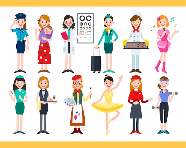 Premium Vector Female In Different Careers Collection Of Lovely