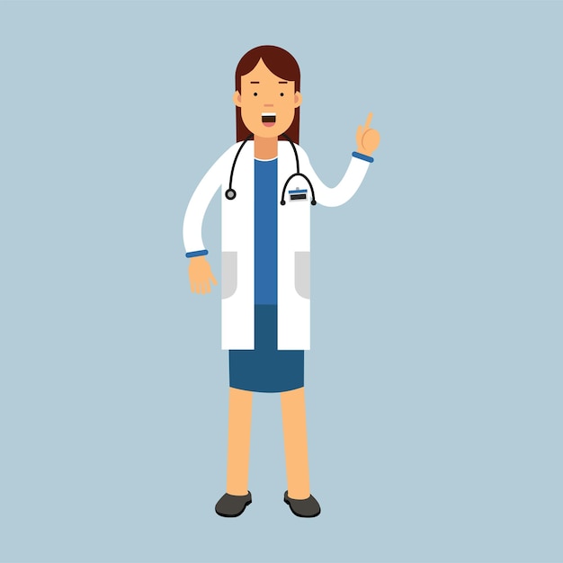 Premium Vector | Female doctor character in a white coat, standing ...