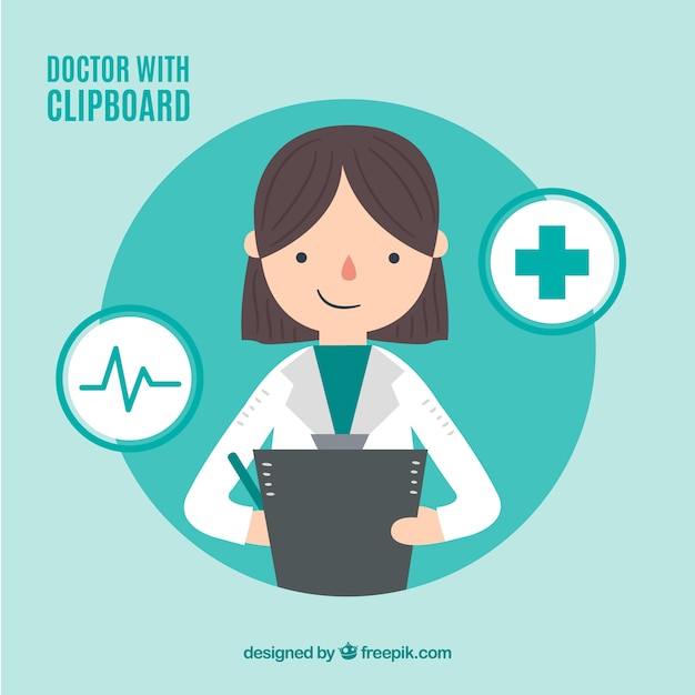 Download Free Vector | Female doctor with clipboard and icons