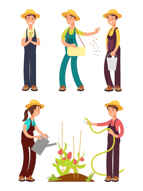 Female Farmers Cartoon Vector Set Isolated On White Vector