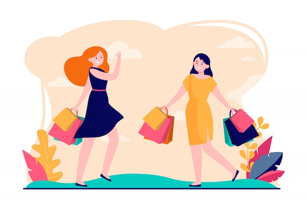 Free Vector | Female friends enjoying shopping together