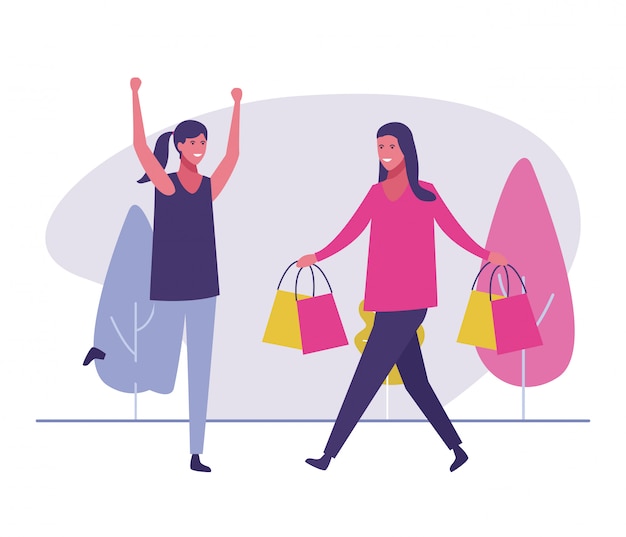 Premium Vector | Female friends shopping outdoors