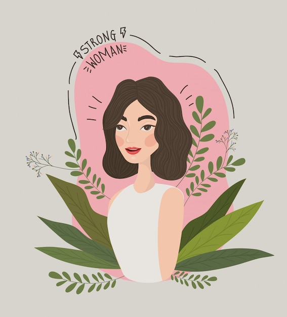 Premium Vector | Female girl power illustration with leaves avatar ...