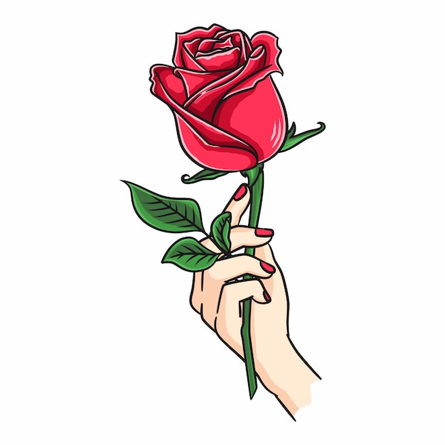 Female hand holding rose flower | Premium Vector