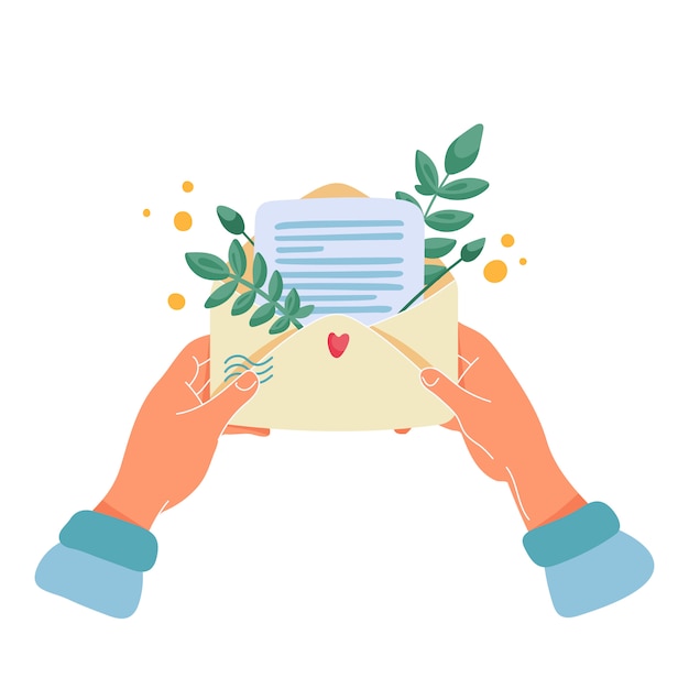 Premium Vector Female Hands Holding The Envelope With Letter Or Note And Bouquet Of Leaves And 4972