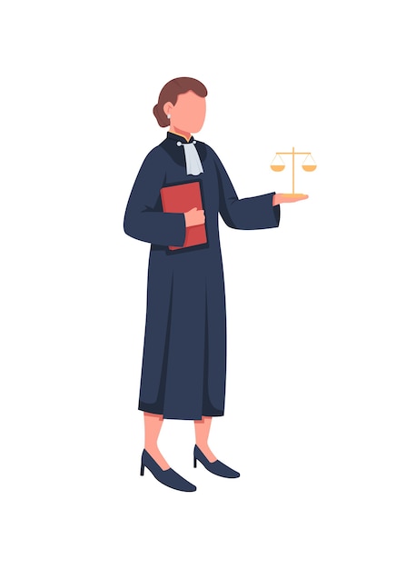 女性裁判官フラットカラー顔のないキャラクター 法 正義 最高裁判所 体重計を持つ女性 法廷 ウェブグラフィックデザインとアニメーションのための裁判所の 裁判分離漫画イラスト プレミアムベクター