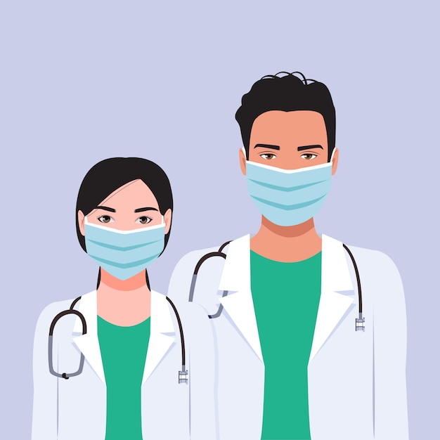 Premium Vector | Female and male doctor wearing surgical masks