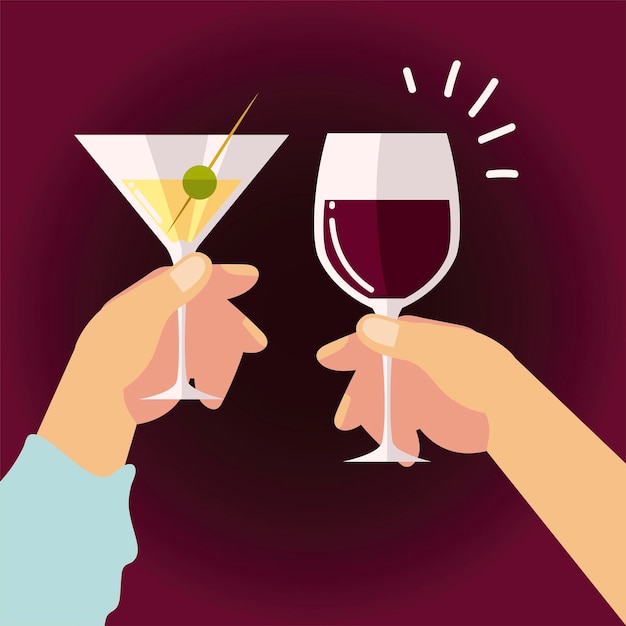 Premium Vector | Female and male hands with wine champagne alcohol ...