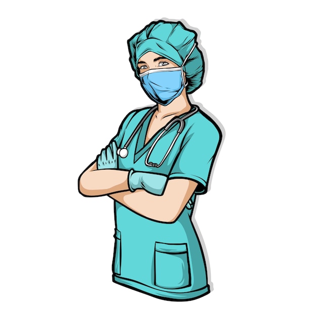 Download Premium Vector | Female nurse wearing surgery mask