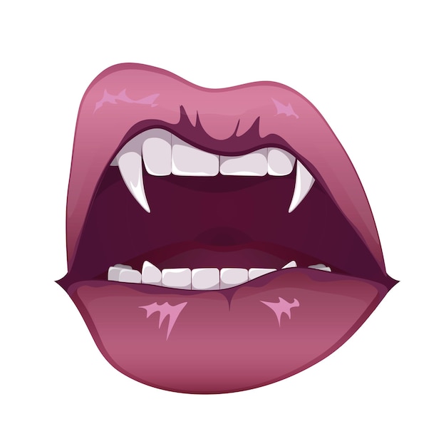 Premium Vector | Female red vampire lips with fangs. lips with long ...