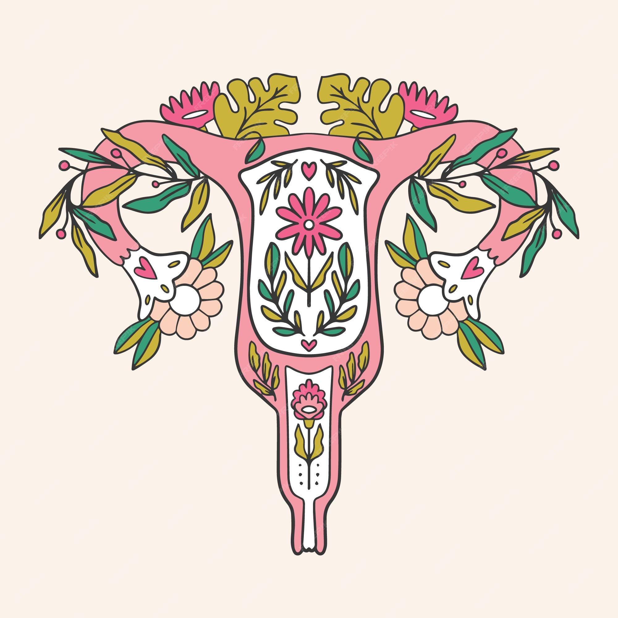 Premium Vector Female Reproductive System With Flowers