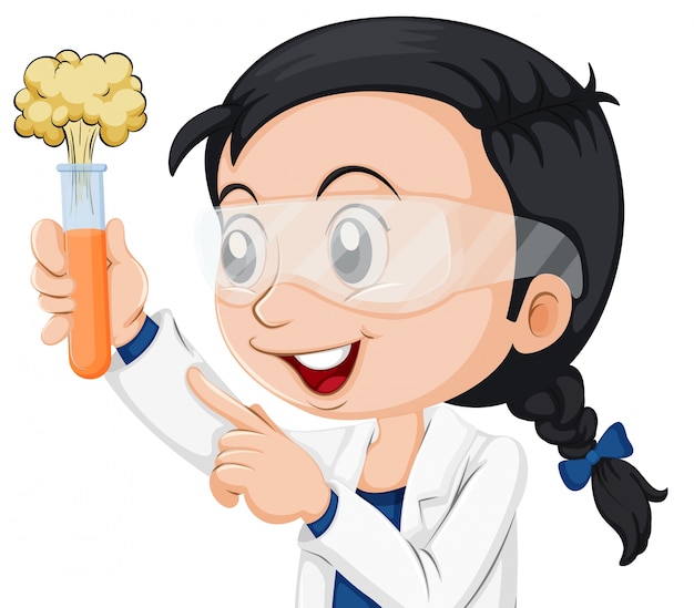 Female scientist holding beaker | Premium Vector